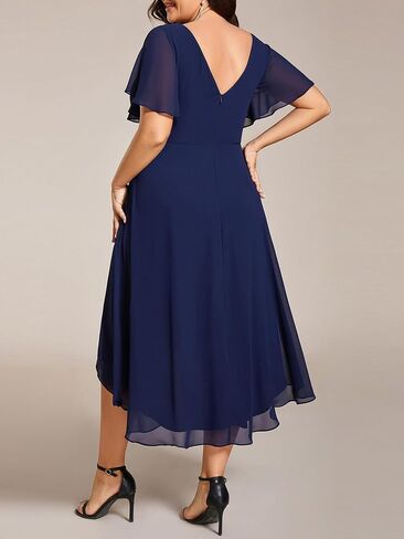 Ever-Pretty Women's A Line Ruched V Neck Short Sleeves Knee Length Plus Size Wedding Guest Dress 01923-DA in Saudi Arabia