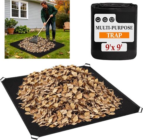 Yard Waste Tarp, Heavy Duty Garden Leaf Tarp, Reusable Lawn Garden Cover with 4 Drawstrings, Waterproof Garden Yard Waste Bag with Handles for Collecting Leaves (Black, 9x9 Ft) in Saudi Arabia