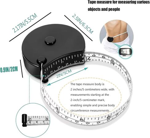 Body Measuring Tape, 60" Dual - Scale Measuring Tape for Body Measurements - Automatic Retractable or Fitness, Tailoring & Body Waist/Chest/Hip Measurement in Saudi Arabia