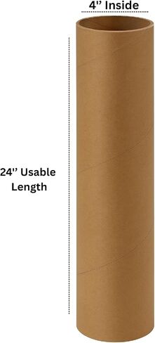 Mailing Tubes 4 in x 24 in Standard Duty with End Caps. For Storage or Shipping of documents, artwork, or other fragile items. Made in USA from 100% Recycled Kraft Paper (1) in Saudi Arabia