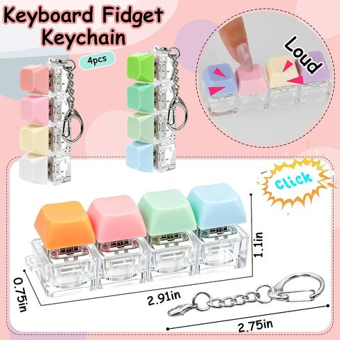 4 PCS Keyboard Fidget Toy, Keyboard Fidget Keychain 4-in-1 Keyboard Decompression Button Finger Clicker Toys, Button Stress Relief Fidget Gifts (Colorful) in Saudi Arabia