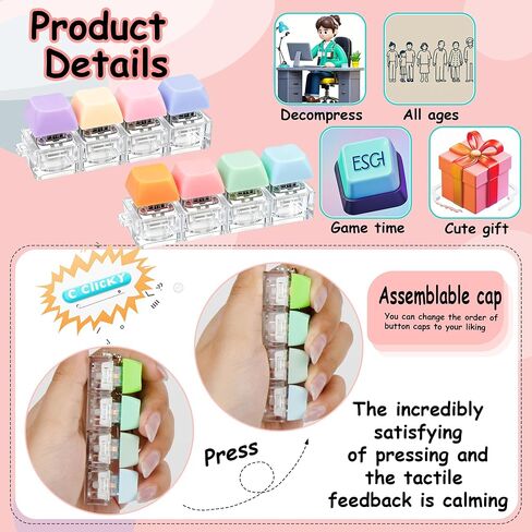 4 PCS Keyboard Fidget Toy, Keyboard Fidget Keychain 4-in-1 Keyboard Decompression Button Finger Clicker Toys, Button Stress Relief Fidget Gifts (Colorful) in Saudi Arabia