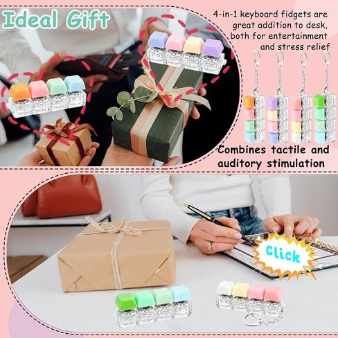 4 PCS Keyboard Fidget Toy, Keyboard Fidget Keychain 4-in-1 Keyboard Decompression Button Finger Clicker Toys, Button Stress Relief Fidget Gifts (Colorful) in Saudi Arabia