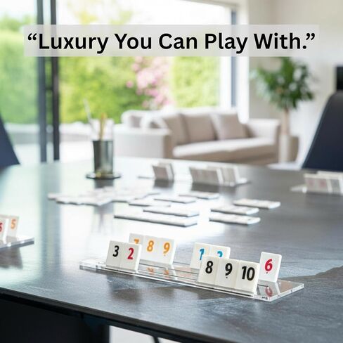 Luxe & Legend (White Cover) Rummy Tile Game Set – Engraved Bright White Tiles, Acrylic Lucite Racks & Storage Box with Premium Gift Box, Modern Luxury Family Board Game in Saudi Arabia