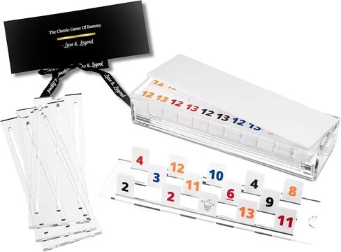 Luxe & Legend (White Cover) Rummy Tile Game Set – Engraved Bright White Tiles, Acrylic Lucite Racks & Storage Box with Premium Gift Box, Modern Luxury Family Board Game in Saudi Arabia