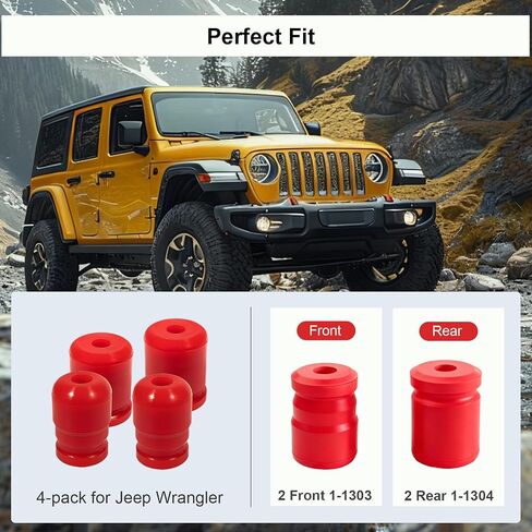 4PC Front & Rear Bump Stops Fit for Jeep Wrangler JK JKU Sport Rubicon Sahara Freedom Unlimited 2007-2018, Replace 1-1303 1-1304 in Saudi Arabia