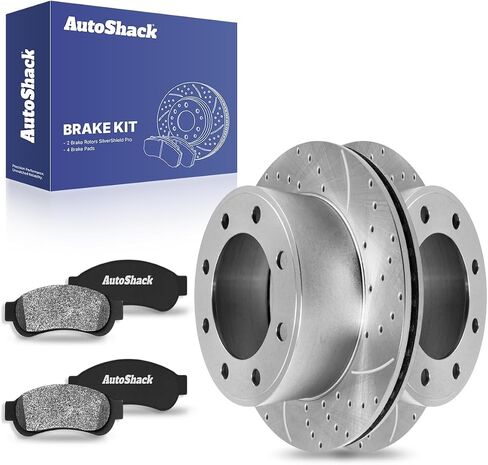 AutoShack Rear Brake Rotors Ceramic Brake Pads | Replacement for 2005-2012 Ford F-350 Super Duty 2008-2012 F-250 Super Duty 5.4L 6.0L 6.2L 6.4L 6.7L 6.8L V8 4WD RWD | 6-PC Brake Kit in Saudi Arabia