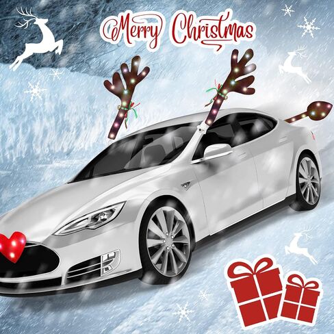 Frienda Christmas Reindeer Antlers Car Kit Candy Cane Antler Christmas Hanging Pendant Candy Nose Santa Claus Legs and Xmas Wreath with LED for Xmas Car Decorations in Saudi Arabia