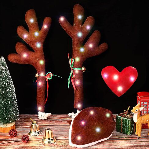 Frienda Christmas Reindeer Antlers Car Kit Candy Cane Antler Christmas Hanging Pendant Candy Nose Santa Claus Legs and Xmas Wreath with LED for Xmas Car Decorations in Saudi Arabia