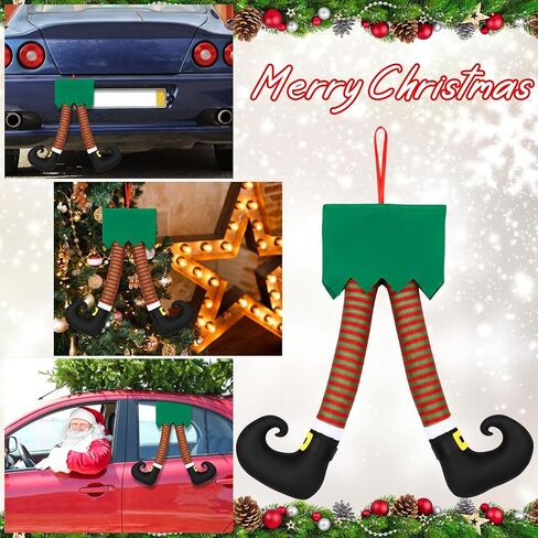Frienda Christmas Reindeer Antlers Car Kit Candy Cane Antler Christmas Hanging Pendant Candy Nose Santa Claus Legs and Xmas Wreath with LED for Xmas Car Decorations in Saudi Arabia