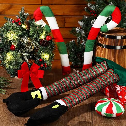 Frienda Christmas Reindeer Antlers Car Kit Candy Cane Antler Christmas Hanging Pendant Candy Nose Santa Claus Legs and Xmas Wreath with LED for Xmas Car Decorations in Saudi Arabia