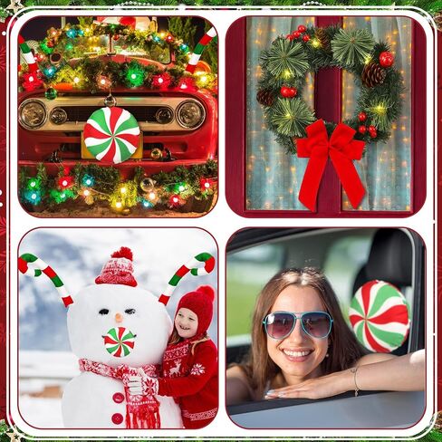 Frienda Christmas Reindeer Antlers Car Kit Candy Cane Antler Christmas Hanging Pendant Candy Nose Santa Claus Legs and Xmas Wreath with LED for Xmas Car Decorations in Saudi Arabia