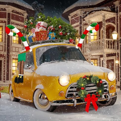 Frienda Christmas Reindeer Antlers Car Kit Candy Cane Antler Christmas Hanging Pendant Candy Nose Santa Claus Legs and Xmas Wreath with LED for Xmas Car Decorations in Saudi Arabia