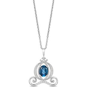 Jewelili Enchanted Disney Fine Jewelry Silver with 1/10 CTTW Diamond and London Blue Topaz Cinderella Carriage Pendant Necklace
