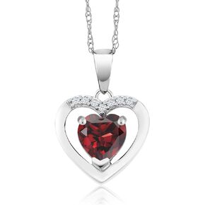 Gem Stone King 10K White Gold Customized and Personalized 6MM Gemstone Birthstone and White Diamond Heart Shape Pendant Necklace For Women with 18 Inch Chain