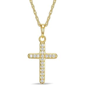 DIAMONLITE Moissanite Diamond Pendant Necklace for Women, 18K Gold Plated 925 Sterling Silver Cross or Heart Necklace for Women, Brilliant Cut D Color VVS1 Clarity Lab Created Diamond, Gifts for Women Her Wife Girlfriend Mom, 18"+2" Extender