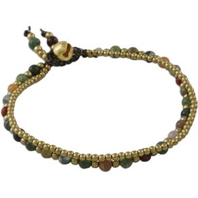 NOVICA Artisan Handmade Jasper Beaded Bracelet Unique Thai Brass Multicolor Green Thailand Bohemian Birthstone 'Harvest'
