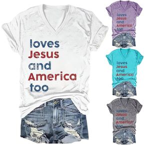 Loves Jesus and America Too Shirt She's A Good Girl Loves Jesus and America Too 4th of July for Patriotic Vneck