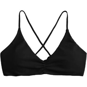 Milumia Women's Ruched Crisscross Tie Back Bikini Top Plain Spaghetti Strap Swim Tops