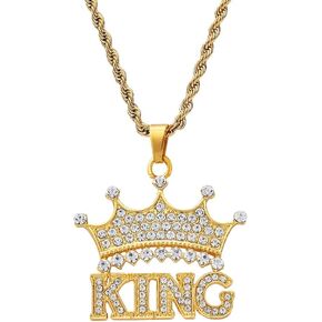 Crown King Pendant Necklace Bling Hip Hop King Necklace Rock Rapper Gold Chain 80s 90s Costume Accessories for Men Cosplay Theme Party - Gold