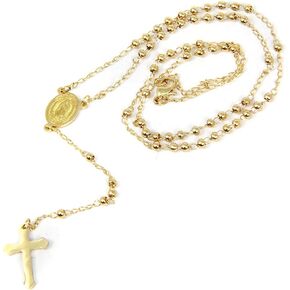 SM Stainless Steel Gold Silver Rosary 3mm-8mm CCB Beads Cross Y Necklace 20"-30" Chain for Women Men (3mm 20" - Gold)