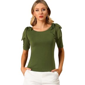 Allegra K Women's Boat Neck Tops Stretchy Elegant Summer Elbow Sleeve Blouse Top