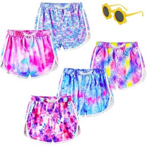 slaixiu Girls 5-Pack Athletic Shorts Breathable Workout Running Printed Dolphin Shorts 5-16 Year