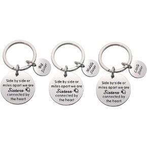 CHENVA Sisters Keychains 3 Pieces Big Sis Middle Sis Little Sis Keychain Set Long Distance Gift for Sisters