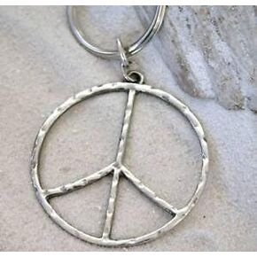 Pewter Hammered Peace Sign Large Keychain Key Tag
