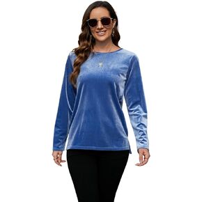 PAODIKUAI Women's Vintage Velvet Turtleneck Long Sleeve Top Blouse Velour Pullover