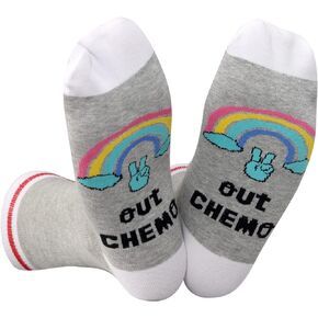 GJTIM 2 Pairs Women Peace Out Chemo Last Day Of Chemo End Chemotherapy Cancer Novelty Battle Cancer Gift Socks