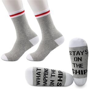 JXGZSO 2 Pairs Cruise Gift Family Cruise Socks What Happens On The Ship Stays On The Ship Socks Cruise Ship Gift