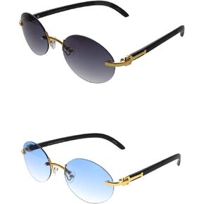 Flawless Eyewear Retro Wood Buffs Vintage Style Gangster Rimless Clear Lens Oval Eye Glasses