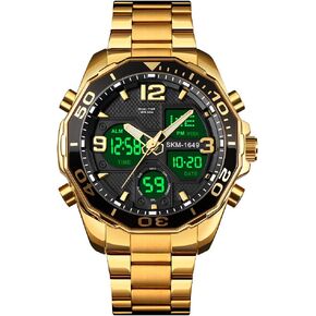 VIGOROSO Mens Watches Multi Times Military Black Watch Chronograph Digital Analog Stainless Steel Wrist Watch for Men/Boys/Teens/Gents Waterproof