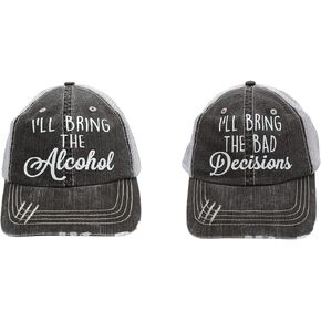 قبعات سائقي الشاحنات للنساء بعبارة I'll Bring The alochol and Bad Decisions (مجموعة من قطعتين), أسود/رمادي, 0 in Kuwait