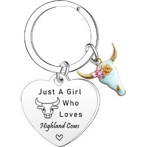 Funny Highland Cow Keyring Highland Cow Lover Gift for Women Girls Just A Girl Who Loves Highland Cows Keychain Animal Lover Gift Keychains