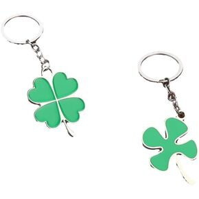 2 Pcs Set Four-Leaf Clover Fortune Keychain Lucky Shamrock Sparkling Charm Keyring St.Patrick Day Gift for Women Men