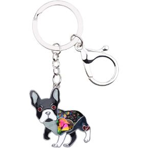 DUOWEI Enamel Rhinestone French Bulldog Keychain Dainty Pet Keyring Handbag Novelty Gifts for Women Girls