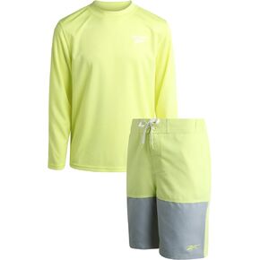 Reebok Boys' Rashguard Set - 2 Piece UPF 50+ Quick Dry Long Sleeve Swim Shirt and Bathing Suit - Swimwear Set for Boys (4-12)
