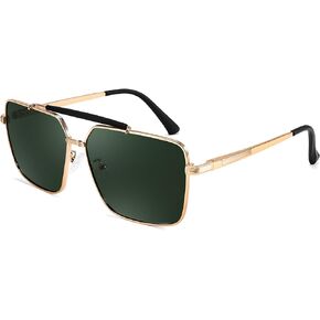 FEISEDY Trendy Polarized Aviator Sunglasses Womens Mens Retro Square Double Bridge Metal 90s Shades B0098