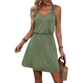 SOLY HUX Women's Summer Dresses V Neck Sleeveless A Line Solid Short Dress