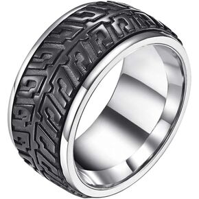 INRENG Men's Fashion Stainless Steel Spinner Ring Cool Car Motorcycle Tire Tread Biker Rings Band