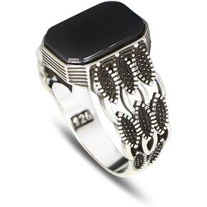 Black Onyx Stone Mens Silver Ring 925 Sterling Silver Signet Ring for Men Sterling Silver Pinky Ring Black Stone Ring Gift for Men Gift for Dad Gift for Him in Kuwait