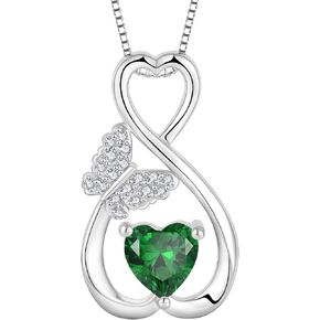 Lwsary Infinity Butterfly Necklace for Women 925 Sterling Silver Heart Birthstone Pendant Anniversary Birthday Gifts for Women Girls Wife Mom