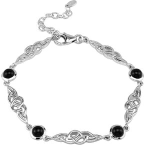 Silvershake 5MM Round Shape Gemstones White Gold Plated or Yellow Gold Plated 925 Sterling Silver Scroll/Filigree Celtic Knot Weave 7 to 8.5 Inch Adjustable Bracelet Jewelry for Women