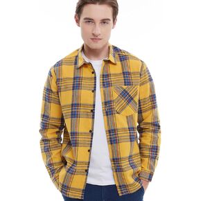 Men's Plaid Flannel Regular Fit Shirts Warm Button Down Long Sleeve Work Casual Shirt