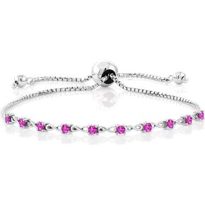 Gem Stone King 0.50 Ct Round Pink Sapphire 925 Sterling Silver Bracelet For Women