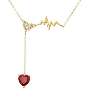 SISGEM 14K Solid Gold Heart Necklace with Red Garnet for Women Girls,Yellow Gold Love Heart Pendant Necklace Simulated Garnet Jewelry Gifts for Birthday Mothers Day 16+1+1 inch