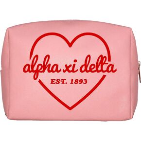 Sorority Shop Alpha Xi Delta Makeup Bag - Multi-Purpose PU Leather, Water-Resistant Makeup travel bag with Licensed Design and Zipper Closure, Perfect Alpha Xi Delta Sorority Gifts for Women