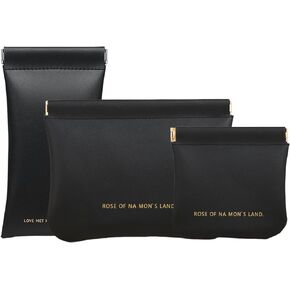 ALUXY Pocket Cosmetic Bag Set, 3 Pieces Small Makeup Bag for Purse Waterproof Self-Closing Portable Travel Makeup Pouch Mini Travel Storage bag for Cosmetics Headphones Jewelry (Black)
